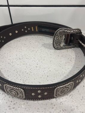 Ariat Dark Brown Leather Western Belt with Silver Conchos
